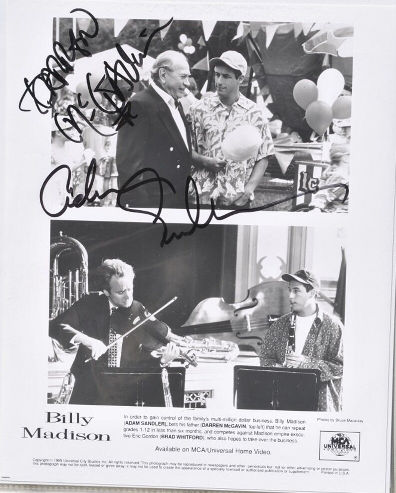 BILLY MADISON cast x2 Adam Sandler & Darren McGavin autograph wcoa