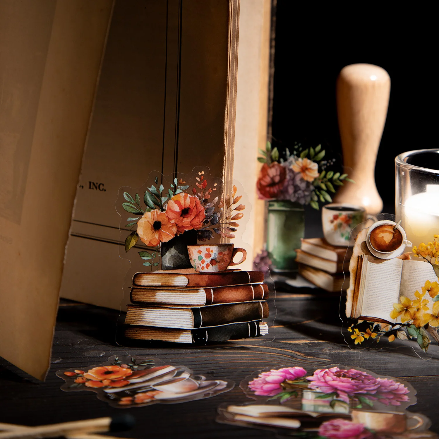 저널세이 아이오마 오브 북 시리즈 빈티지 꽃 조경 PET 스티커