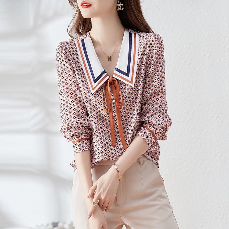 As Picture Geometric Long Sleeve Printed Shirts & Tops
