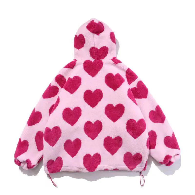 Brownm Heart Pattern Hooded Jacket