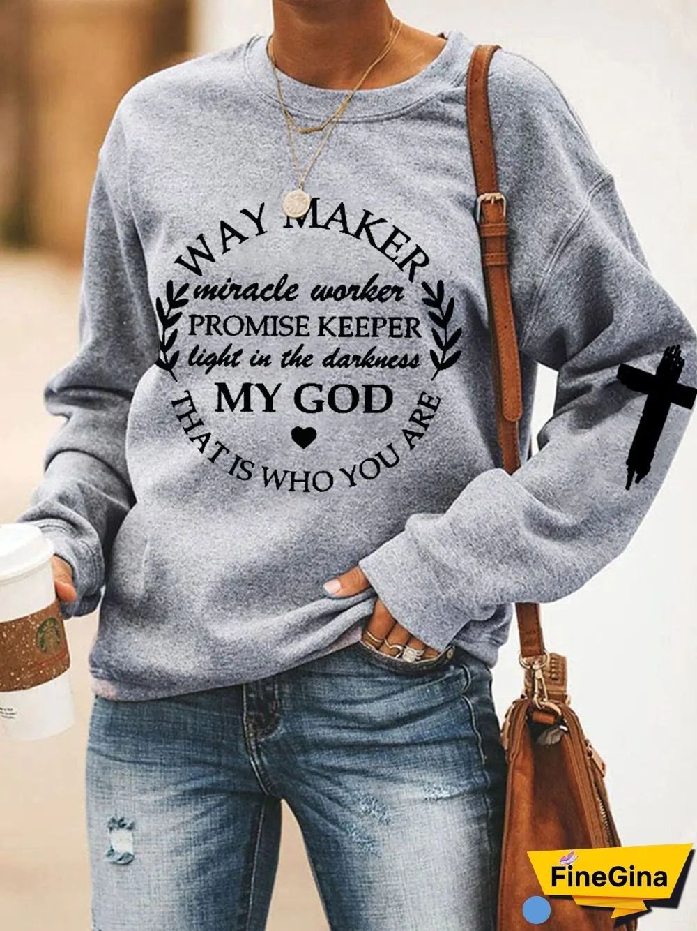 Women's Way Maker Cross Faith Print Casual Sweatshirt
