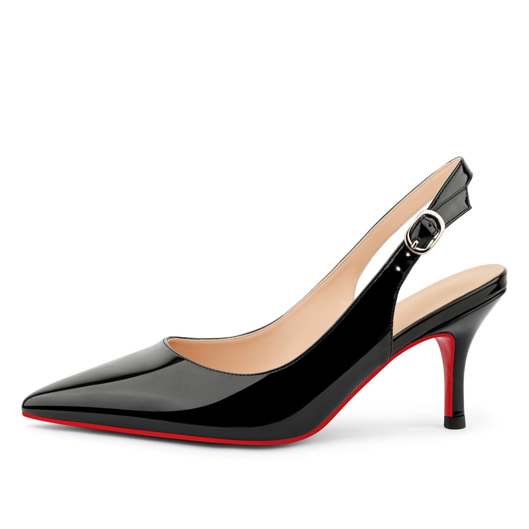 2.36" Women's Pointed Toe Sandals Slingback Shoes Kitten Heel Pumps Patent-MERUMOTE