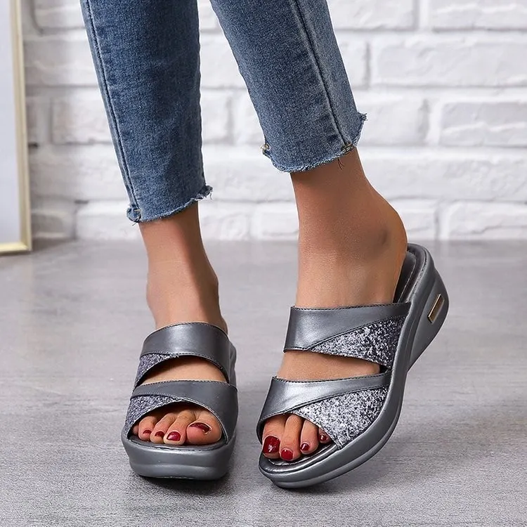 Yyvonne Slopes And Cold Slippers Women's Summer New Squint Fish Mouth Thick Bottom Wearing Slippers