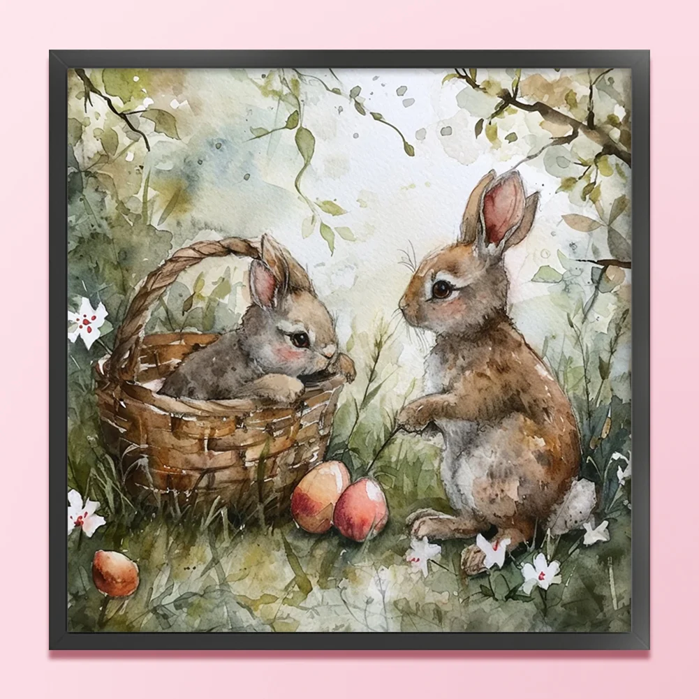 11CT Full Stamped Cross Stitch - Rabbit Playing In Grass(Canvas|50*50CM)