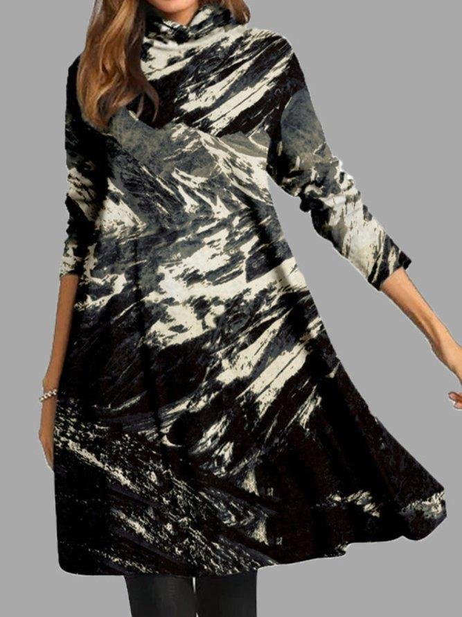 Casual Long Sleeve Printed Dresses Black Dresses | EGEMISS