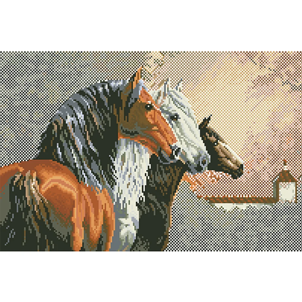 9CT Full Stamped Cross Stitch Bead Embroidery- Horse(Canvas|58*38CM)