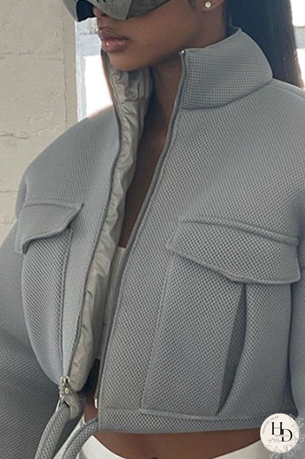 Black Casual Solid Mandarin Collar Outerwear