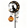Iron Black Cat Moon Ground Lamp with Auto On/Off Solar-Powered Garden Light