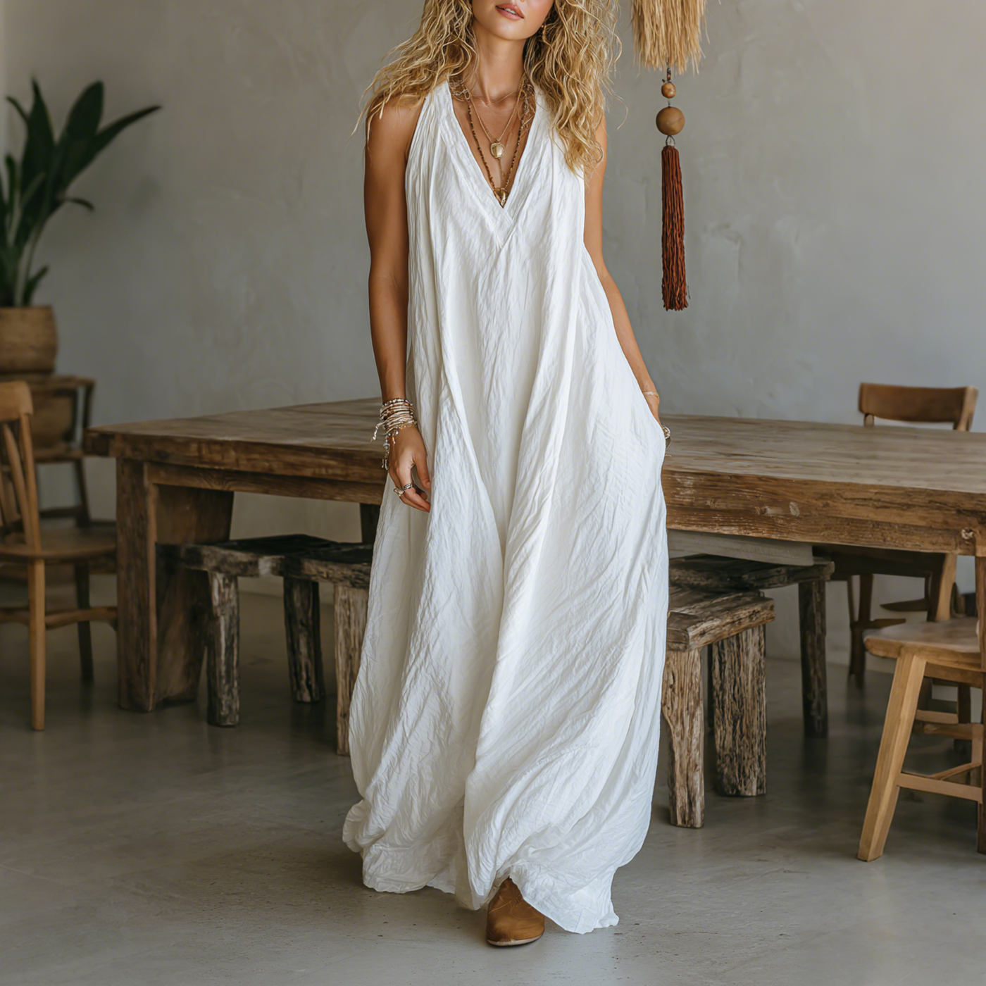 Retro Casual Loose Cotton And Linen Suspender Long Skirt Fashionable ...