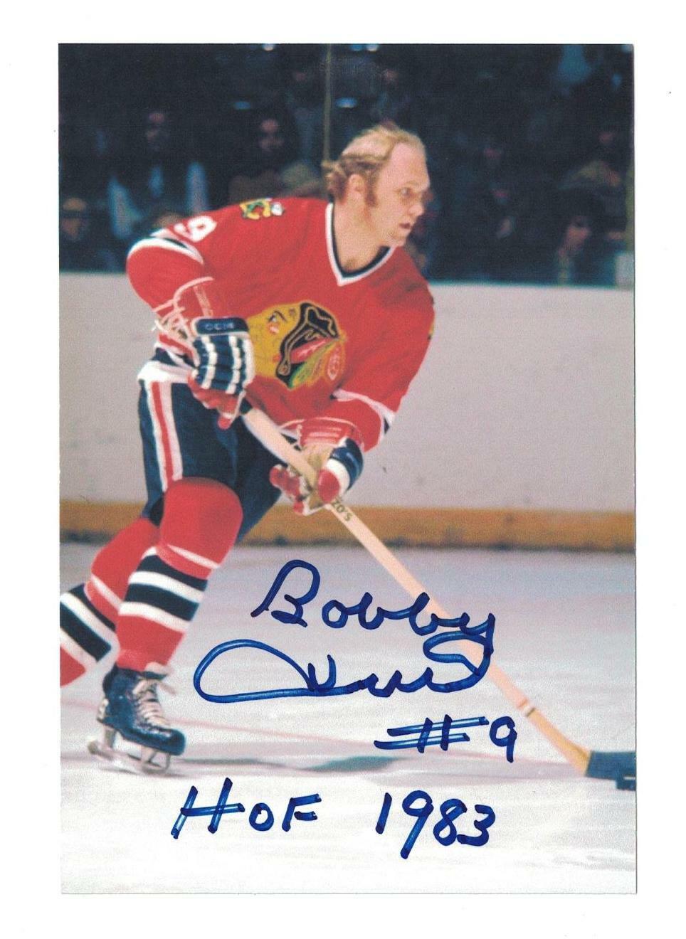 Bobby Hull Signed Autographed 4x6 Photo Poster painting Chicago Black Hawks HOF 1983 A