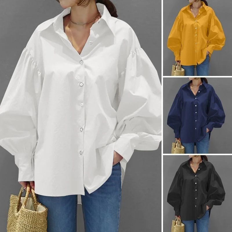 Vintage Casual Shirt Casual Lantern Sleeve Lapel