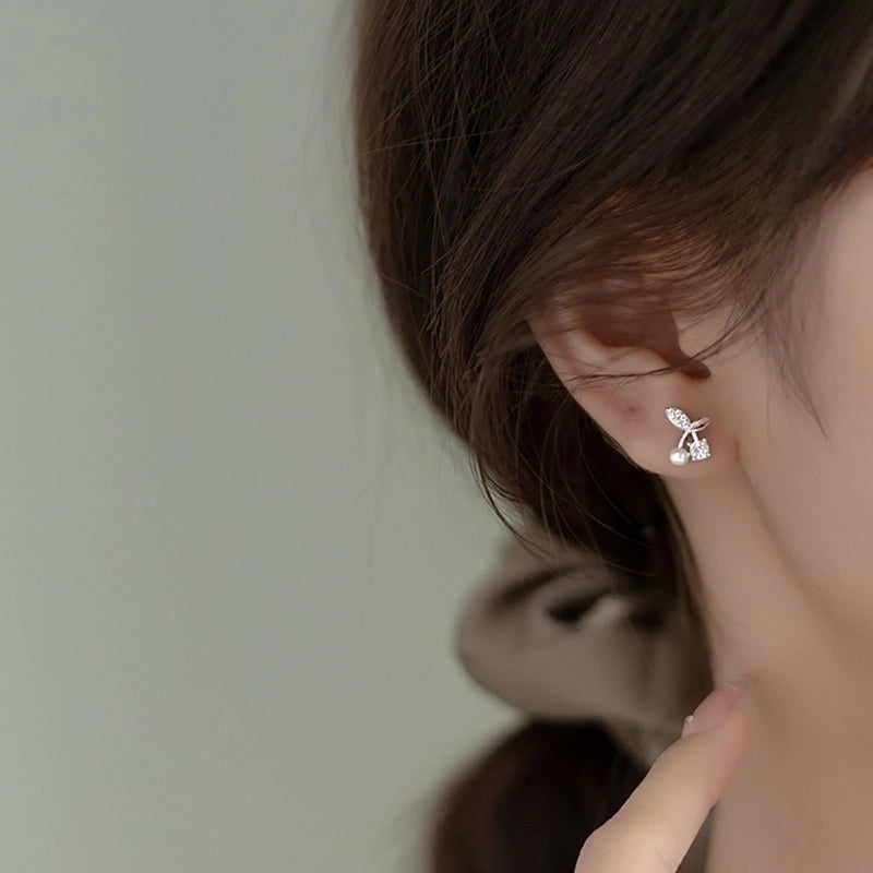 1 Pair 925 Sterling Silver Artificial Gemstones Fruit Ear Studs