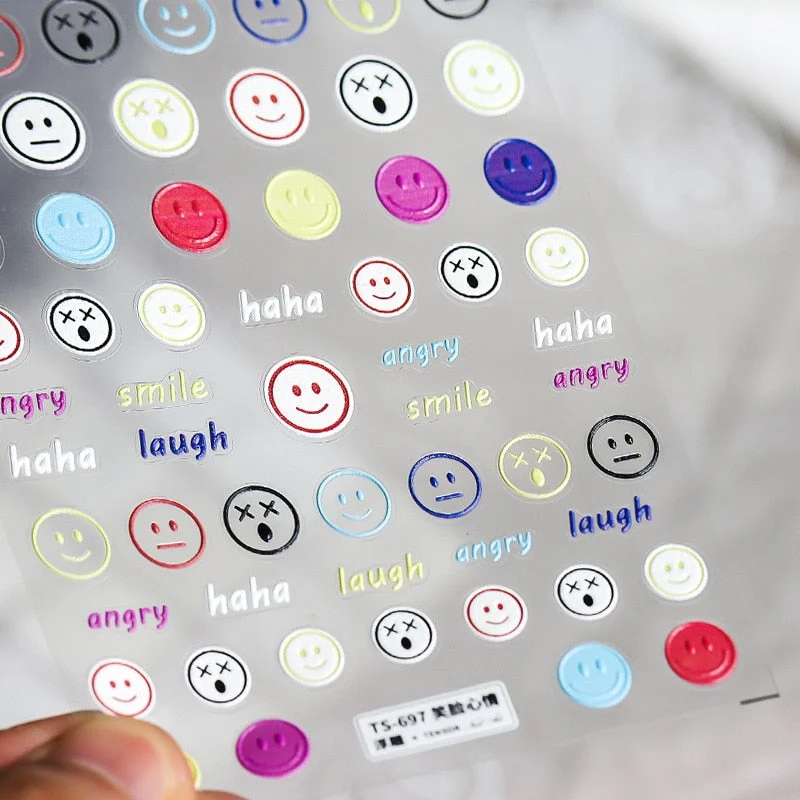 1 Sheet 5D High Quality Ultra-Thin Adhesive Smiley Nail Art Stickers Spring and Summer Cute Smile DIY Manicure Decal Decoration-Nail Inspo