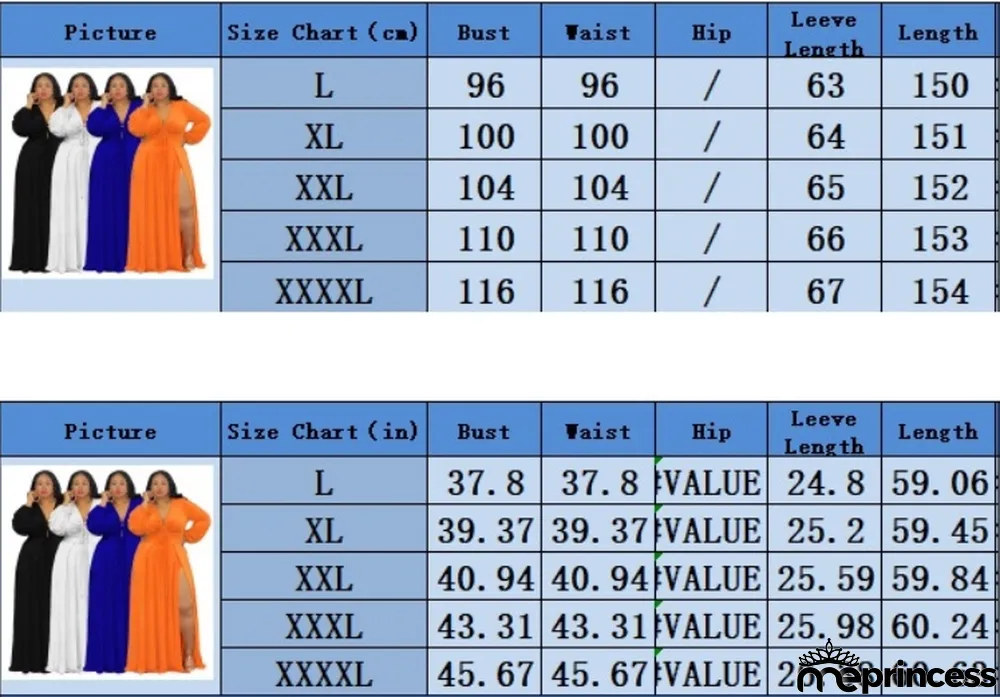 Spring Womne Plus Size White V-neck Long Sleeve Slit Maxi Dress