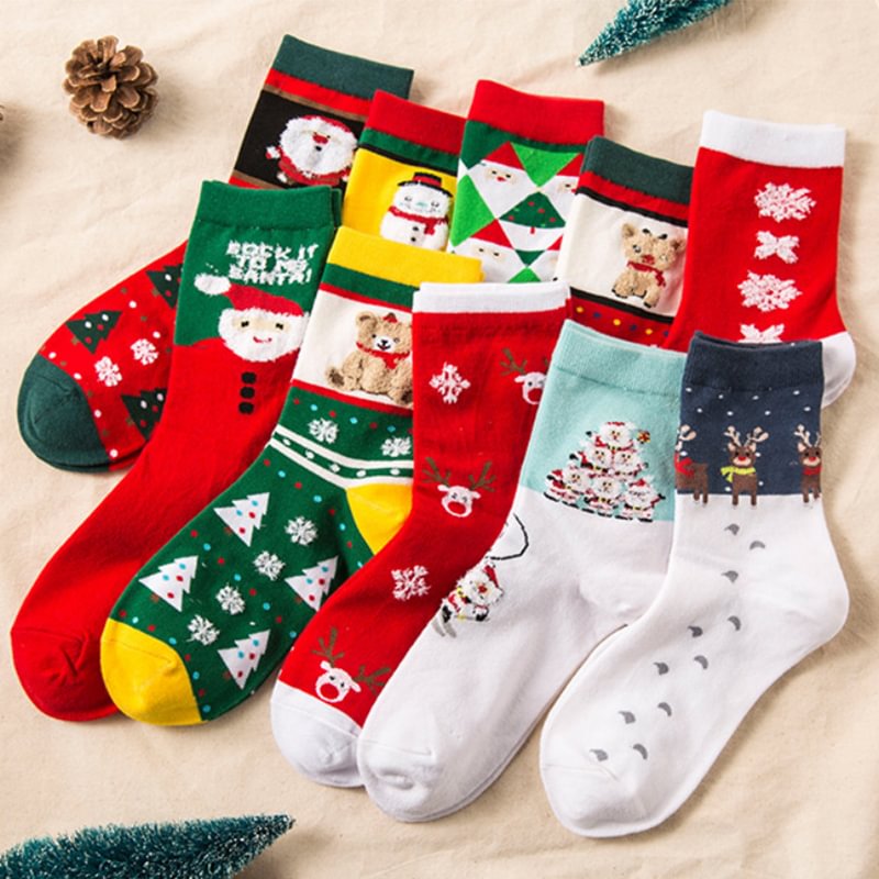 Minnieskull Snowman Santa Claus Christmas Cartoon Print Cotton Socks - Minnieskull