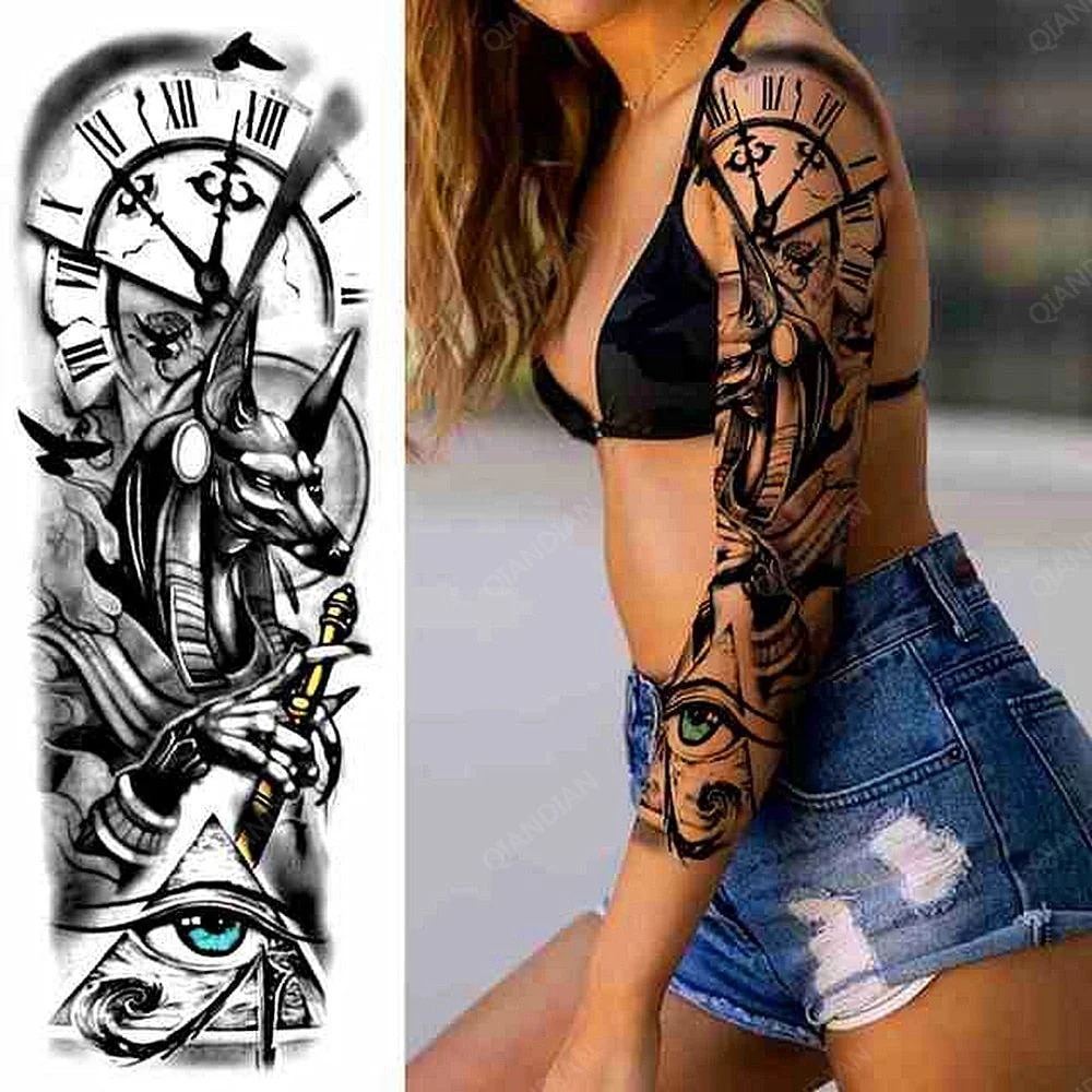 Large Arm Sleeve Tattoo Rose Lion Wolf Waterproof Temporary Tatto Sticker Flower Clock Waist Leg Body Art Full Fake Tatoo Women