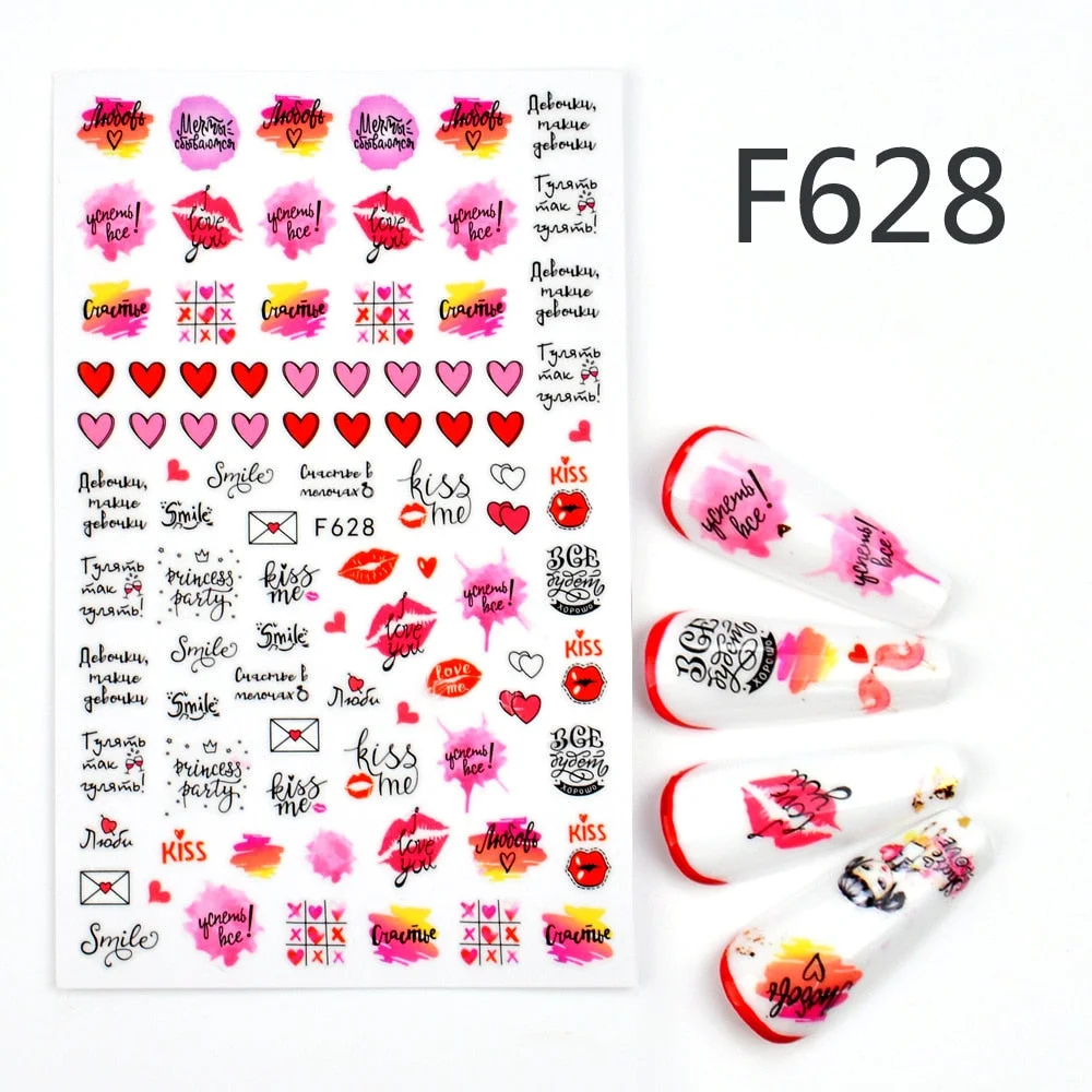 1PC Sexy Lady Shaped 3D Nail Stickers Character Face Image LOVE HEART Flower Decals Slider Black White DIY Nail Art Decorarion-Nail Inspo