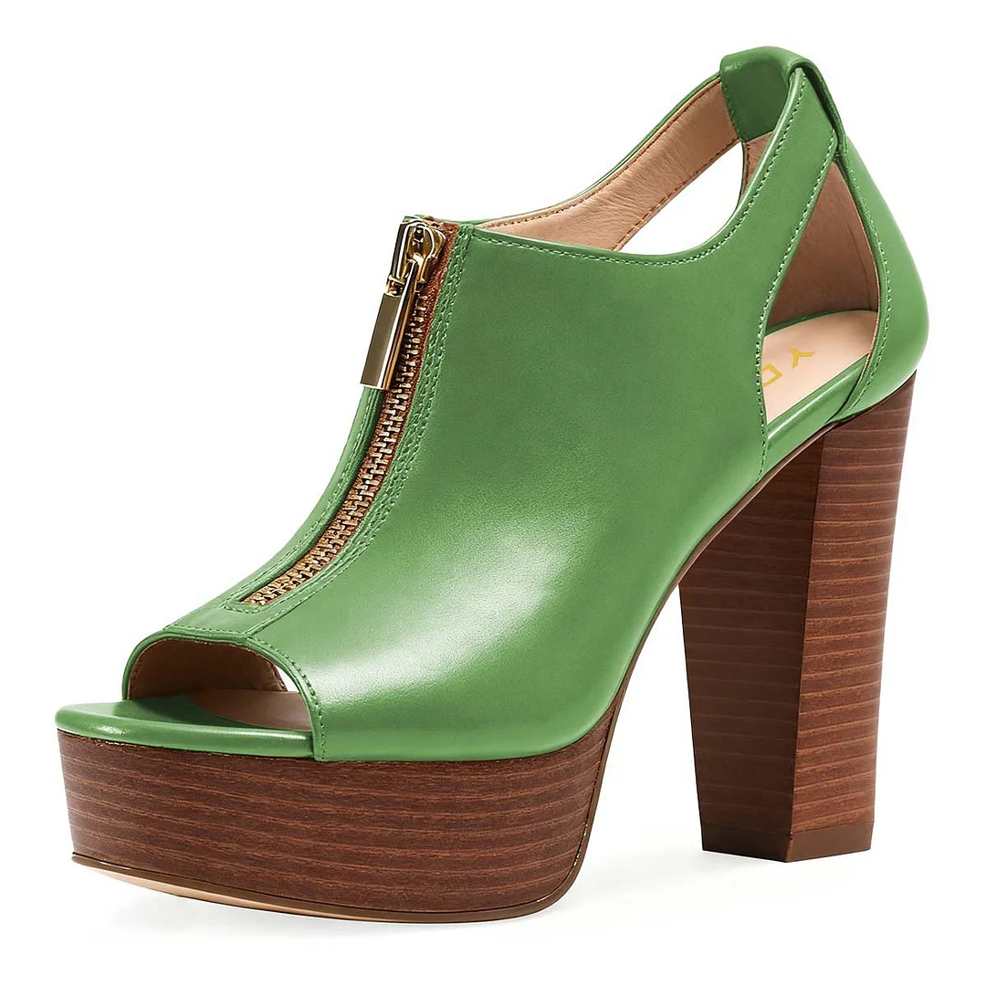 Green Peep Toe Hollow-Out High Heel Platform Sandals for Women