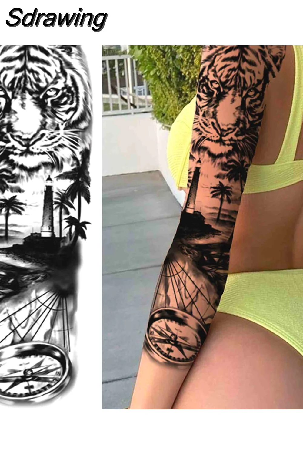 Sdrawing Arm Temporary Tattoos Sleeve For Men Women Realistic Fake Tatoos Warrior Lion Tiger Flower Tatoo Sticker Black Totem Maori 507-1
