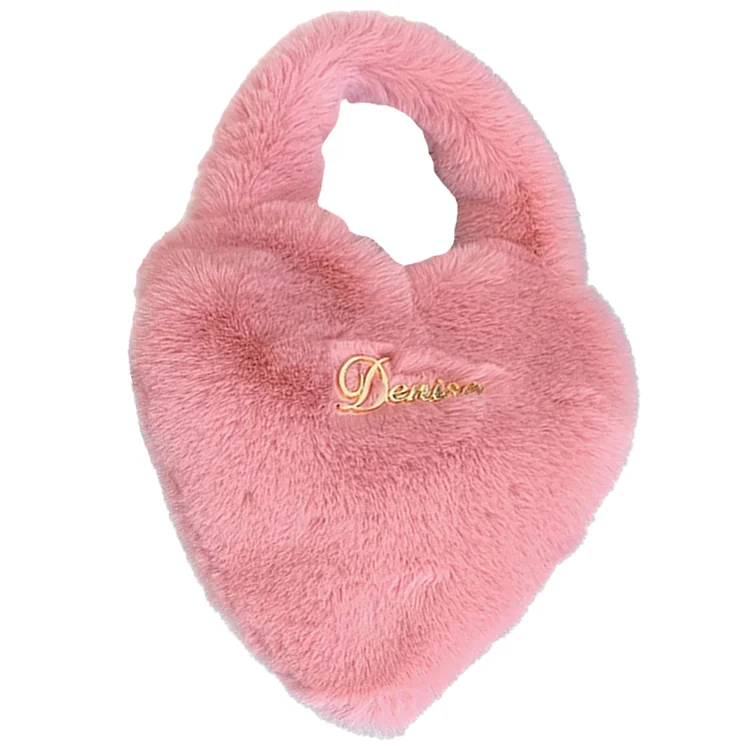 Women Fuzzy Handbag Soft Heart Shaped Cute Girls Daily Dating Bag (Pink)