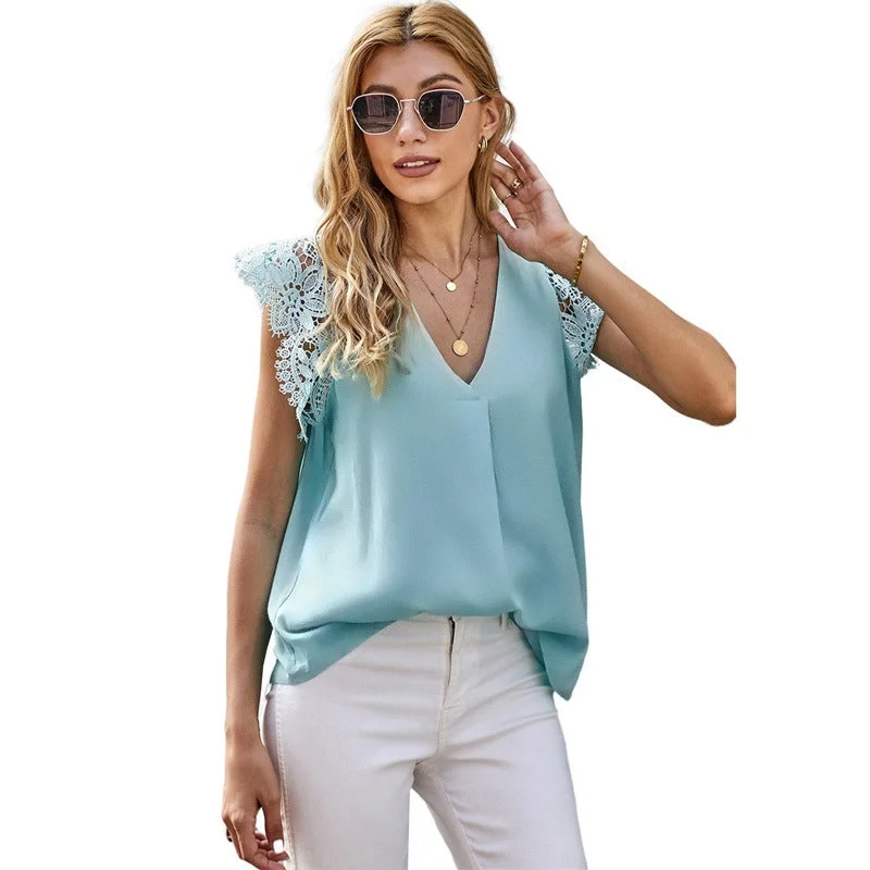 Women's Lace Stitching Vest V-neck Fashion Sleeveless Vest