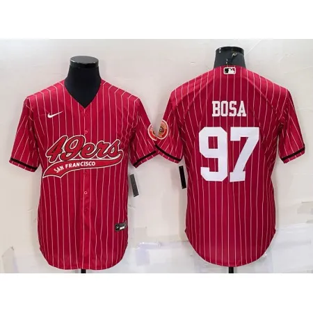 Men's San Francisco 49ers #97 Nick Bosa Red With Patch Cool Base Stitched Baseball Jersey KD2V