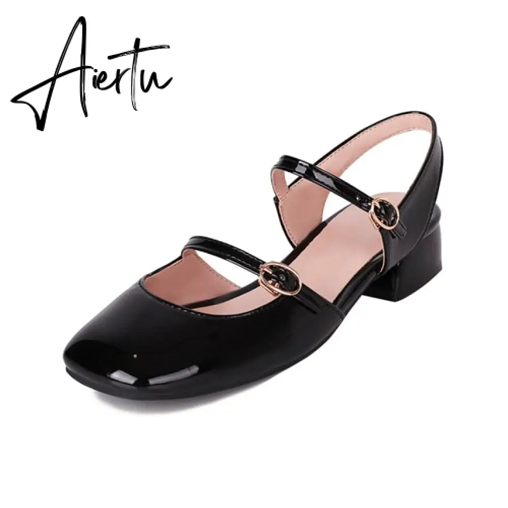 Aiertu Mary Jane Flats Vintage Square Toe Buckle Band Women Casual Loafers Flat Shoes Woman Ballerina Slip On Shallow Solid Moccasins Aiertu