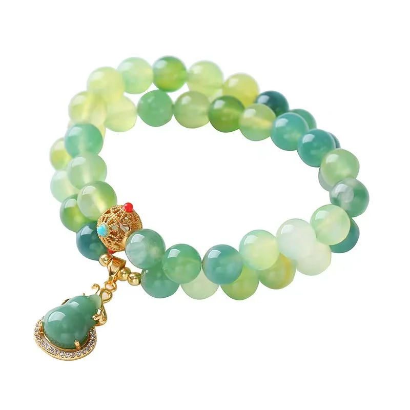 Green Grape Agate Crystal Meditation Gourd Charm Wrap Bracelet