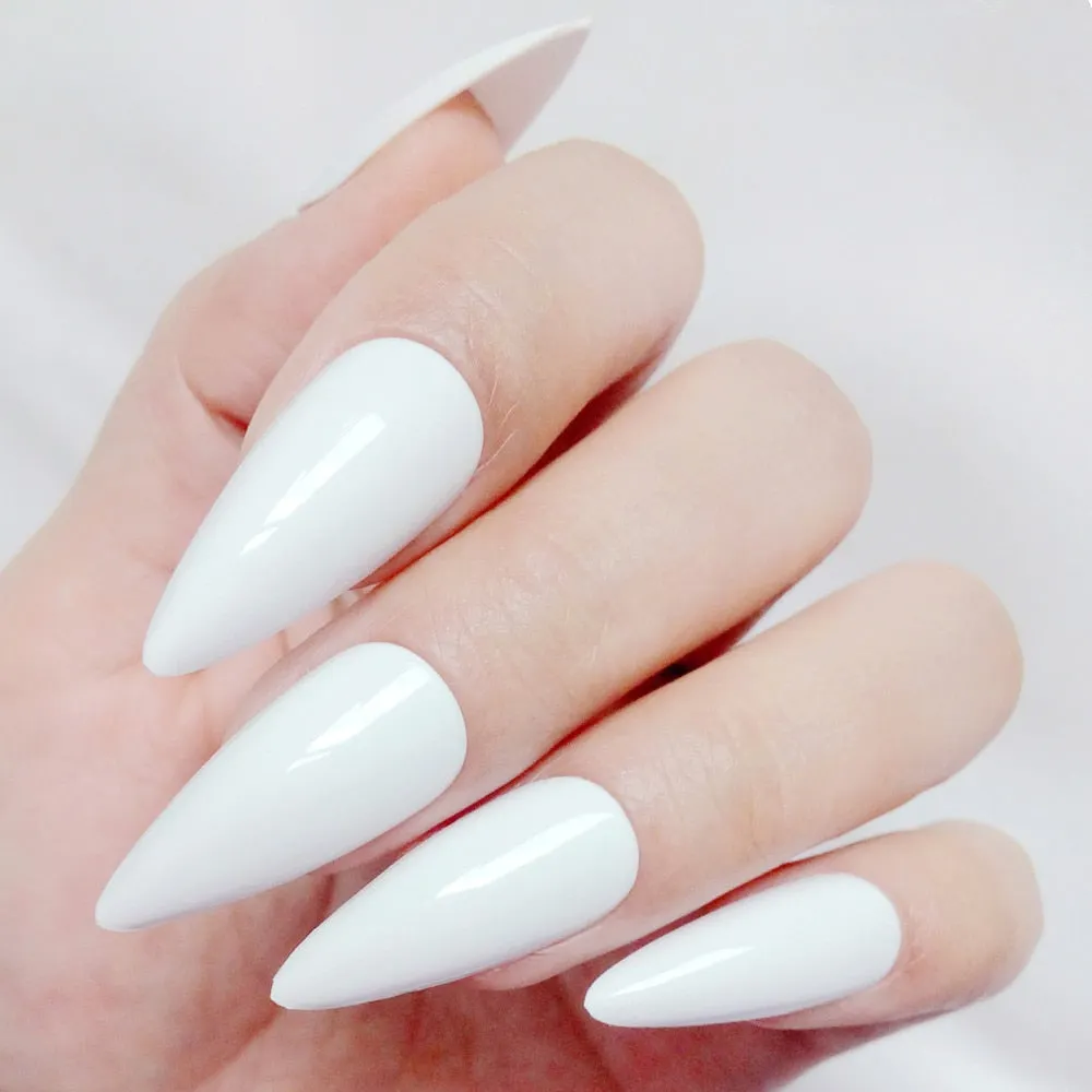24Pcs Shiny White Artificial Nails For Design Long Ballerina Coffin False Nails DIY Full Cover Finger Tips Manicure Tool-Nail Inspo