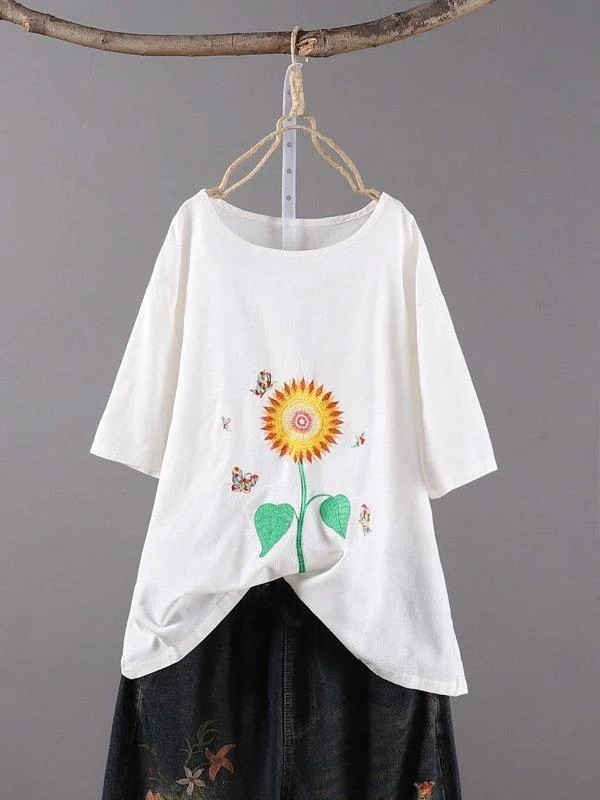 Sunflower Casual Crew Neck Shirts & Tops