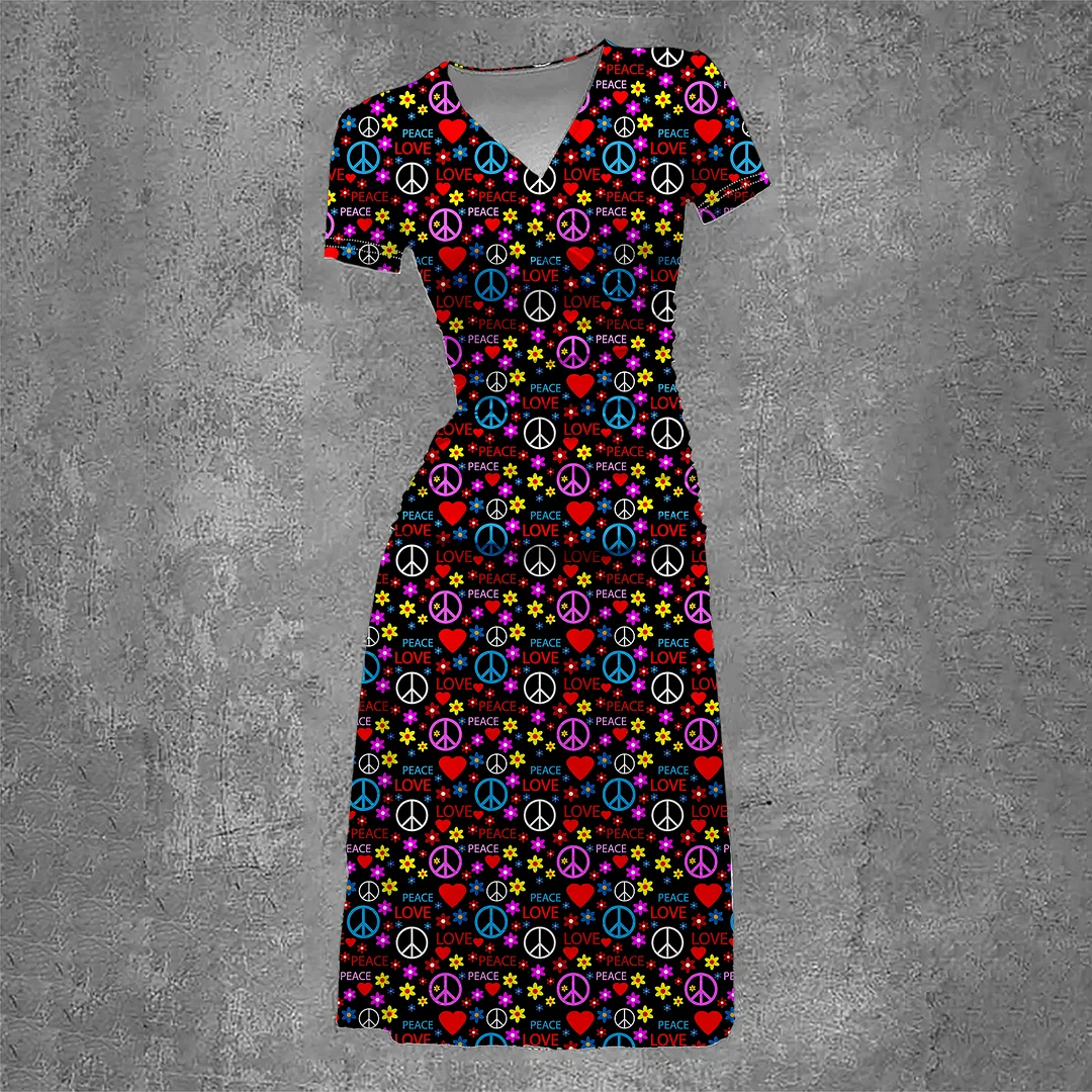 Women's Love Printing Vintage Two-Piece Maxi Dress