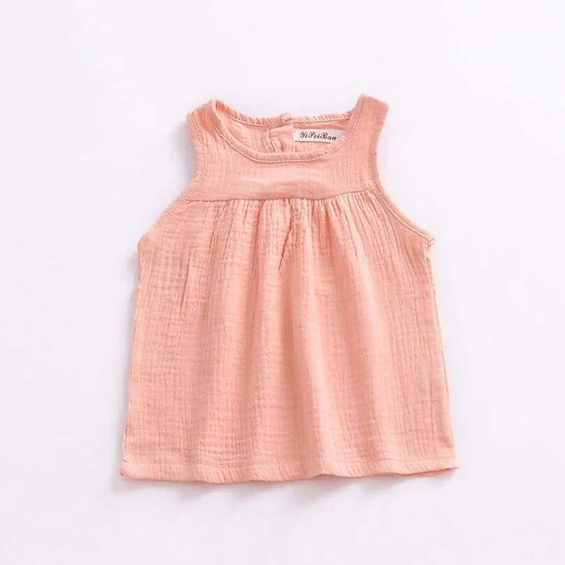 Baby Girls Summer T Shirts Linen Cotton Kids Sleeveless Top Tees Children's Clothing Newborn Vest Tops Toddler Clothes 0-4Y