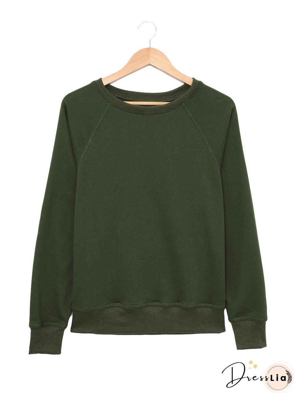 Green Crew Neck Long Sleeve Sweatshirt with Distressed Detail