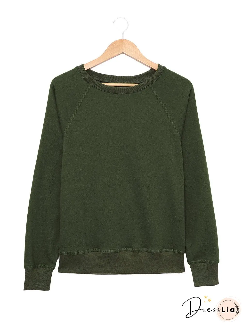 Green Crew Neck Long Sleeve Sweatshirt with Distressed Detail