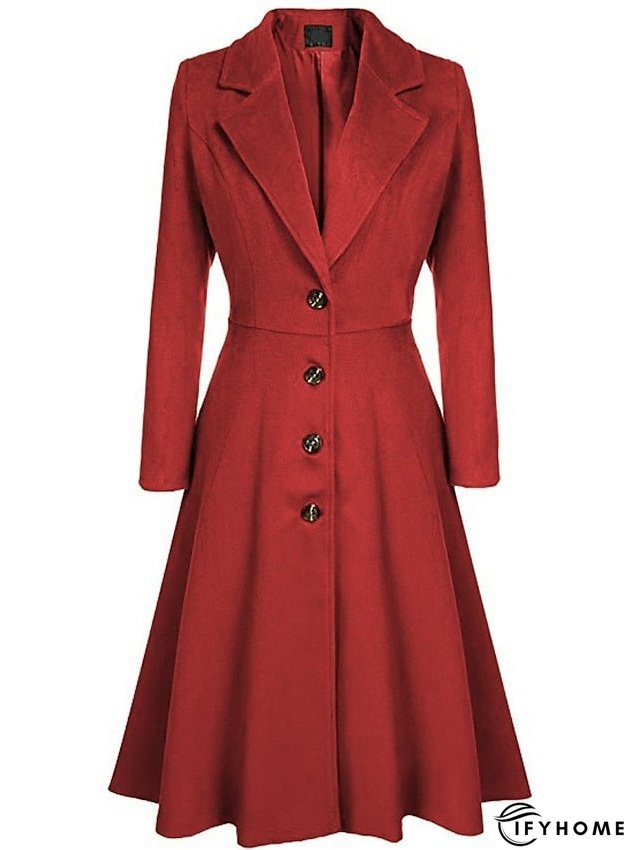 Women's Wool Blend Coat Winter Long Pea Coat Christmas Party Fall Lapel Overcoat Slim Fit Elegant & Luxurious Dress Jacket Long Sleeve Vintage Style White Black Purple Red | IFYHOME