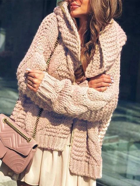 Solid Color Hooded Sweater Cardigan