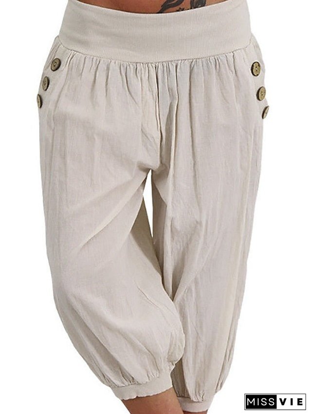 Women's Plus Size Harem Capri Shorts Solid Color Sporty Casual Casual Daily Natural Calf-length Spring Fall Green Blue