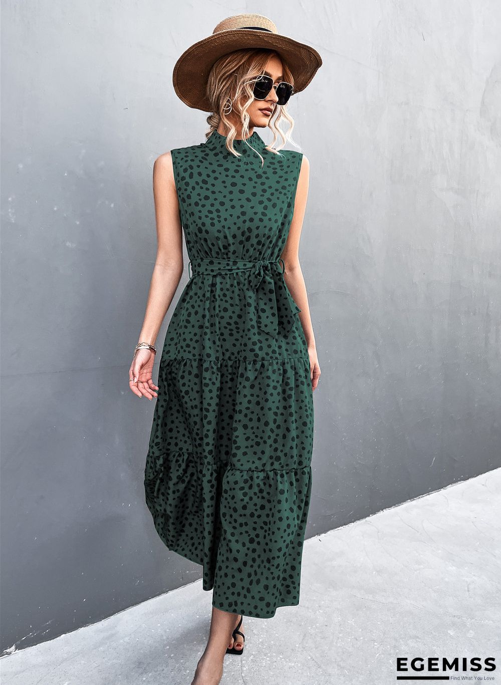 Belts Tied Sleeveless Ladies' Dresses In Long Skirts | EGEMISS