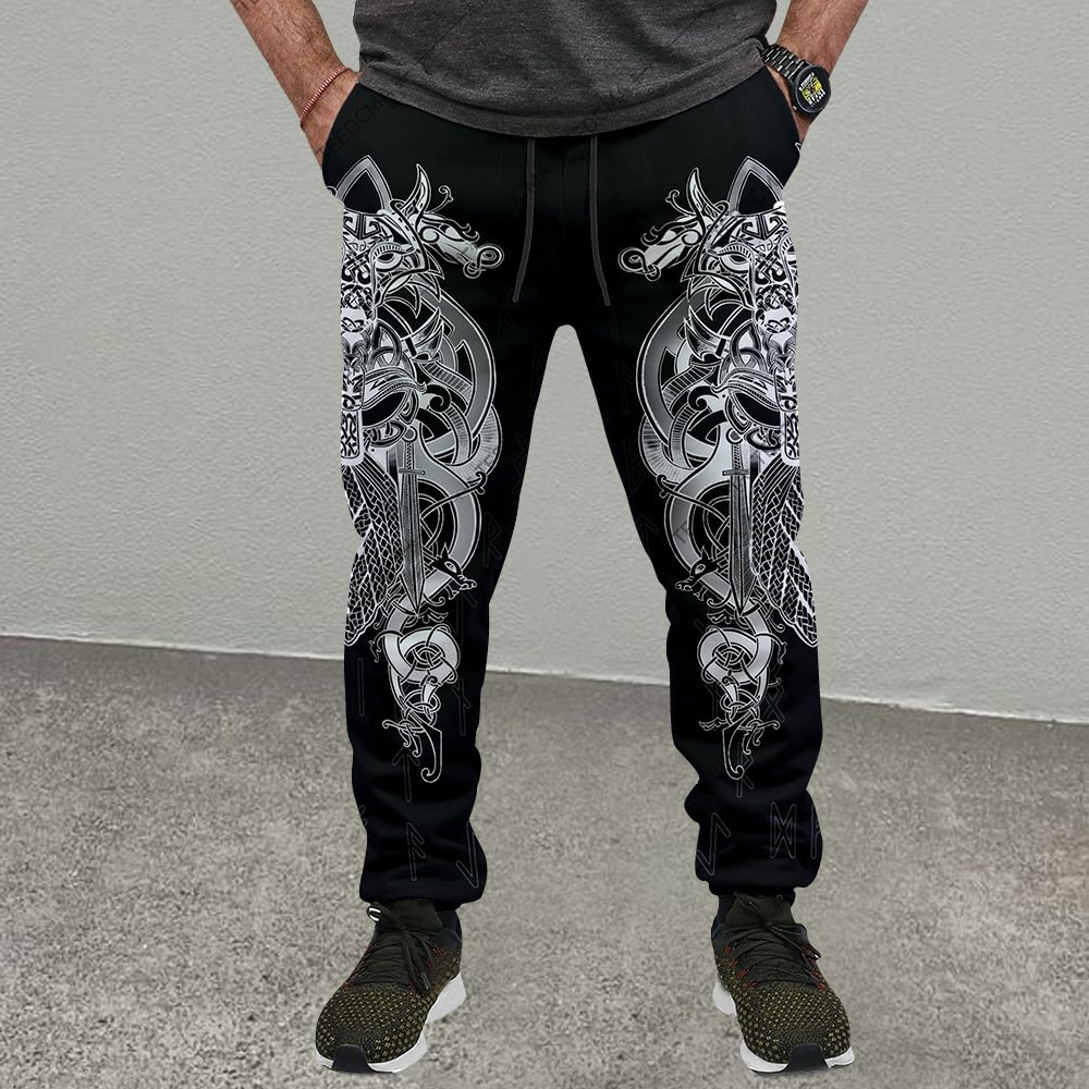 Trendy abstract print casual trousers