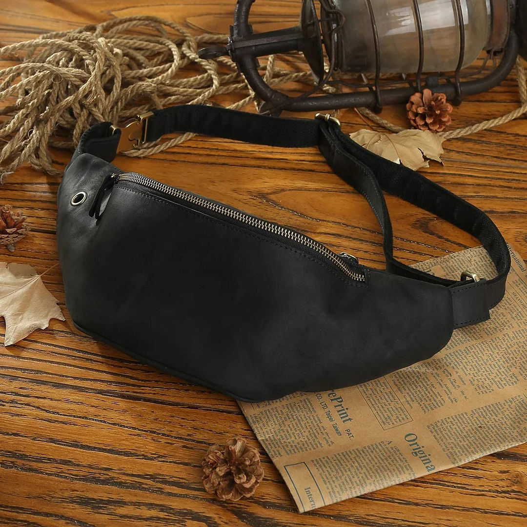 Genuine Leather Waist Bag For Men Fanny Pack Bum Bag Fashion Leather Strap Shoulder Bag Satchel Crossbody Bag Sling Bag For Men