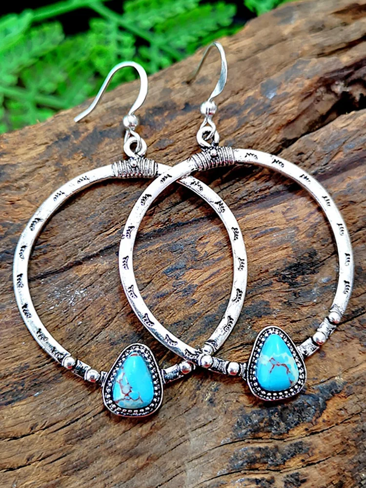 Earrings Vintage Turquoise Big Circle