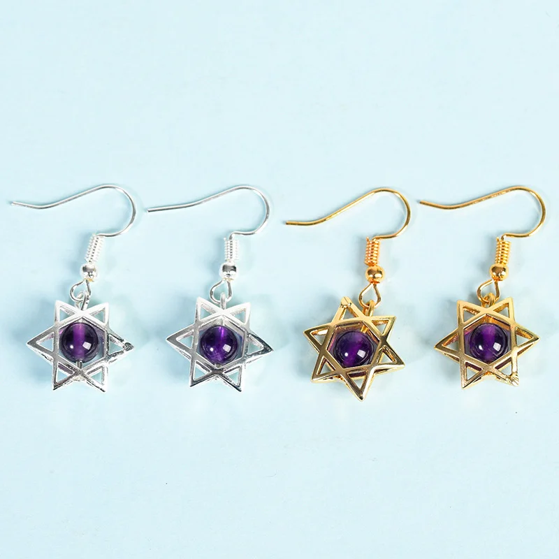 Natural Crystal Original Stone Earrings, Cute Six Pointed Star Style Earrings