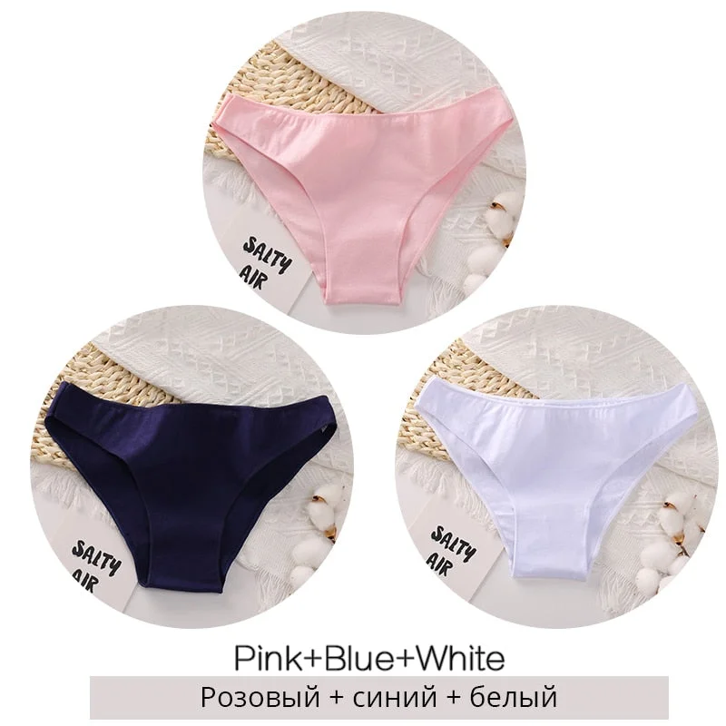 FINETOO 3Pcs/set Women Cotton Panties M-2XL Big Size Female Underwear Solid Color Briefs Underpants Ladies Cotton Panty Lingerie