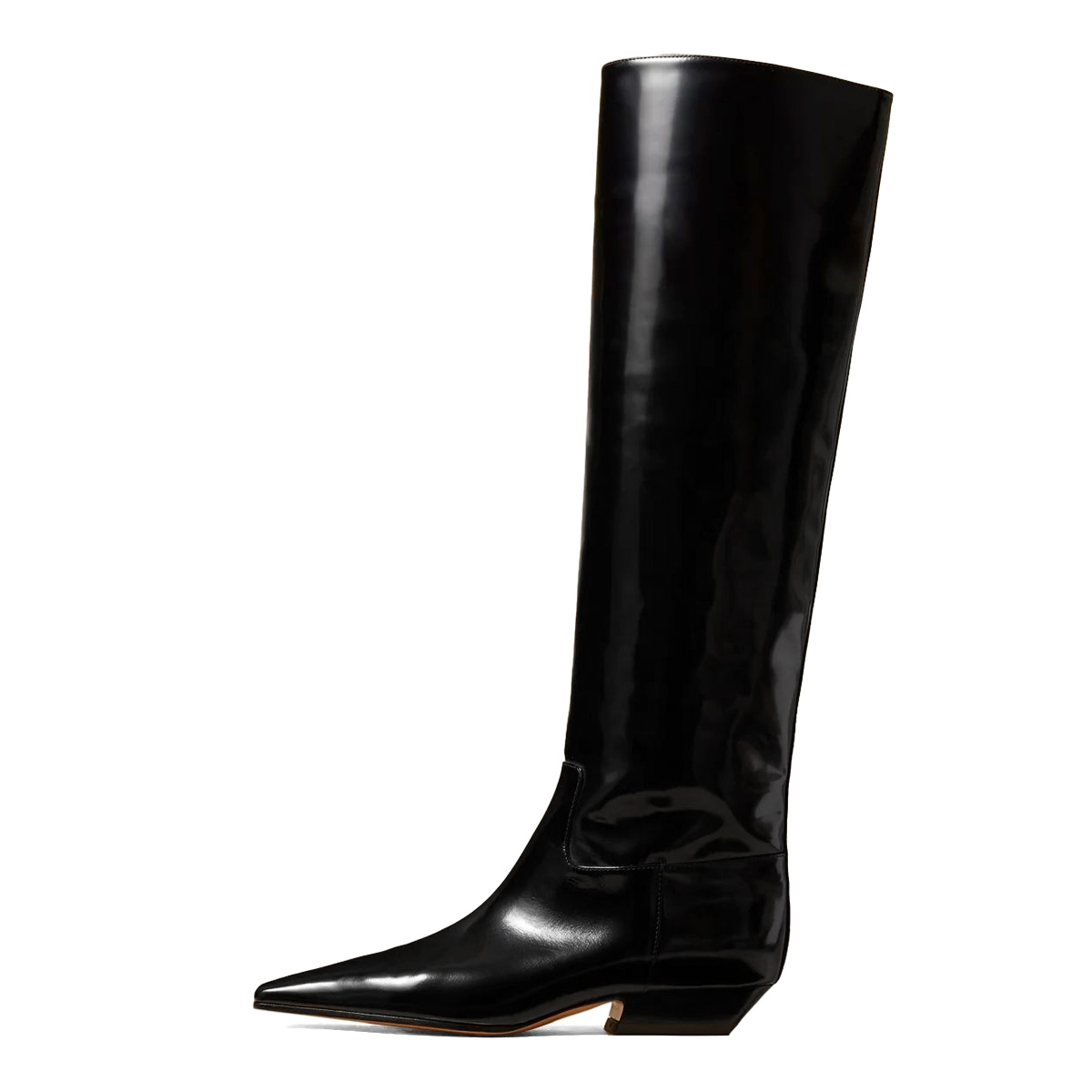 Patent Leather Square Toe Chunky Heel Knee High Boots in Black Nicepairs