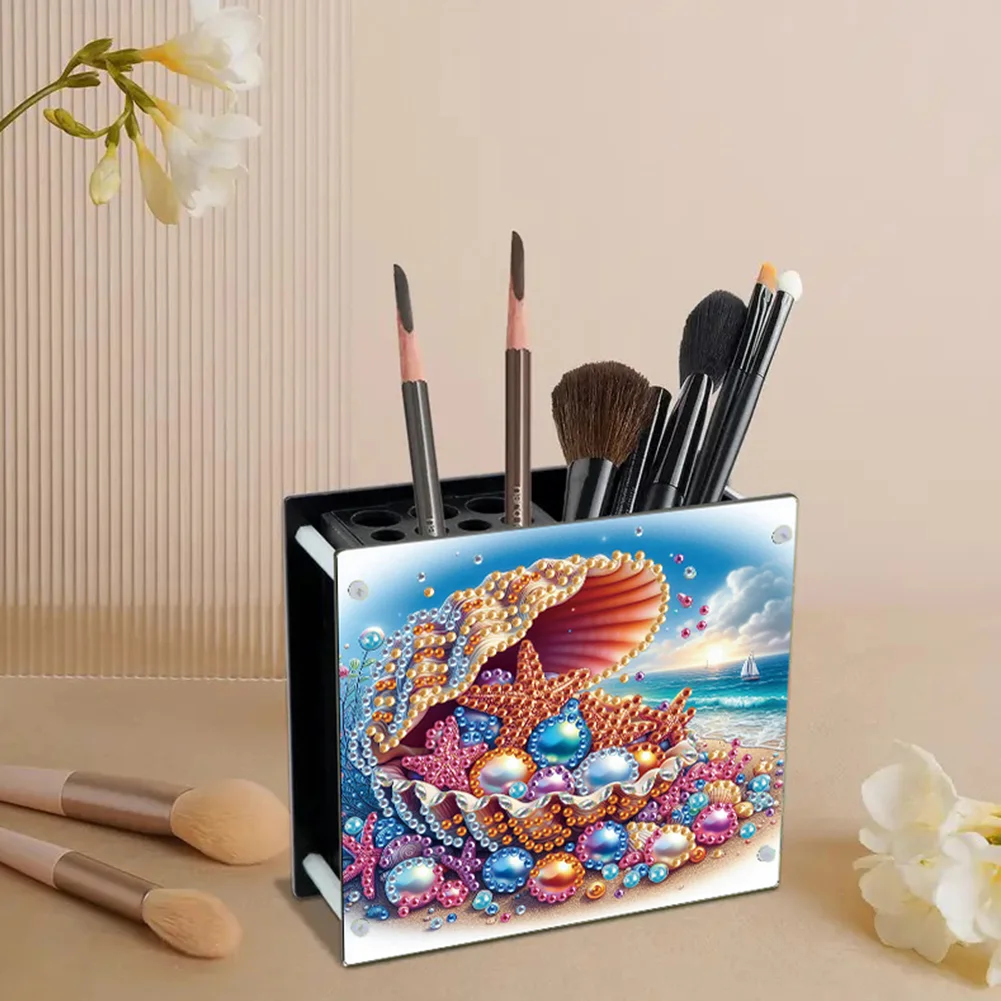 DIY Acrylic Seaside Special Shape Diamond Painting Pen Holder for Home Study