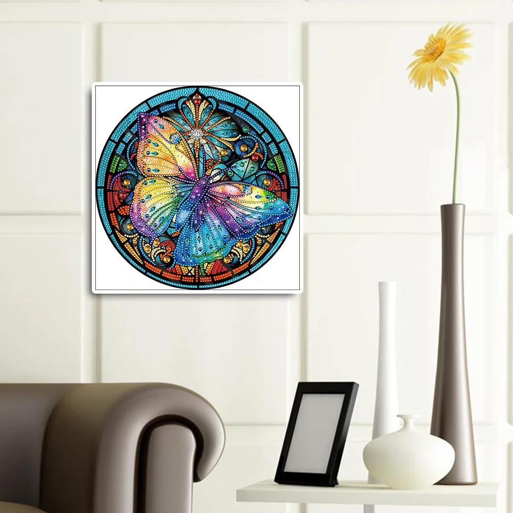 Diamond Painting - Partial Special Shaped Drill - Stain Glass Butterfly(30*30cm)