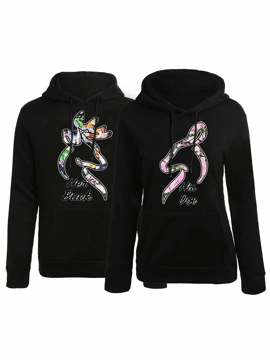 Loose Sweatershirt Deer Print Couple Hoodie Pullover