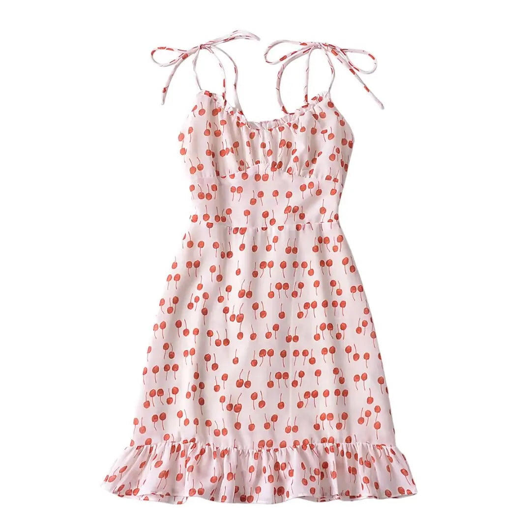 Aiertu 2024 Women French Vintage Floral Print Sling Mini Dress Sexy Sleeveless V Neck Female Holiday Summer Dresses Aiertu