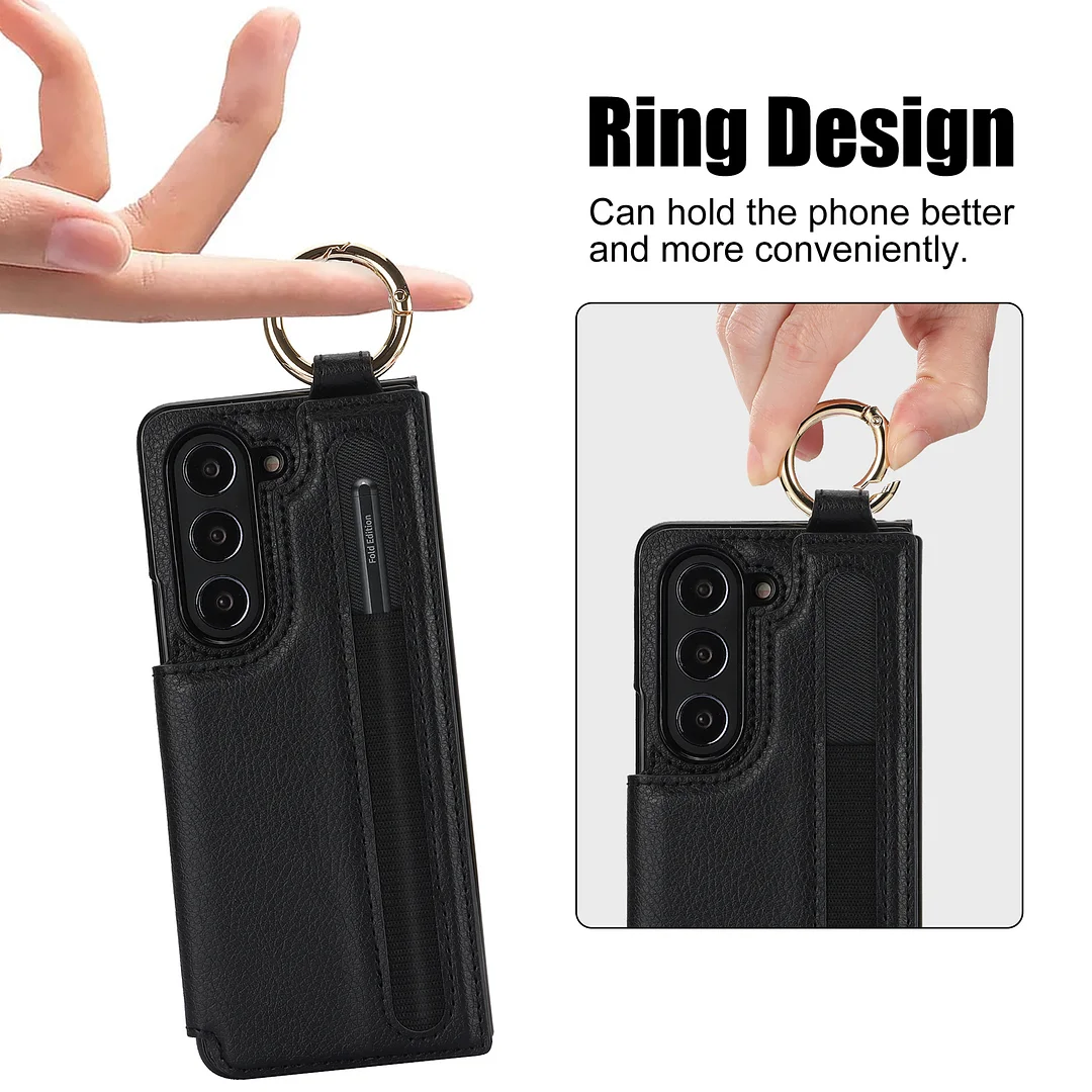 Suitable For Samsung Z Fold7 Pen Slot Wallet Holder Mobile Phone Case Fold6/5/4 Litchi Pattern Anti-Fall Mobile Phone Case