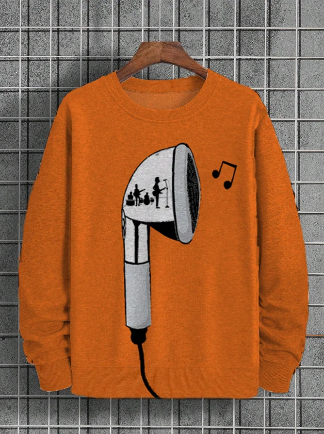 Men's Music Band Earphone Graphic Print Casual Sweatshirt
